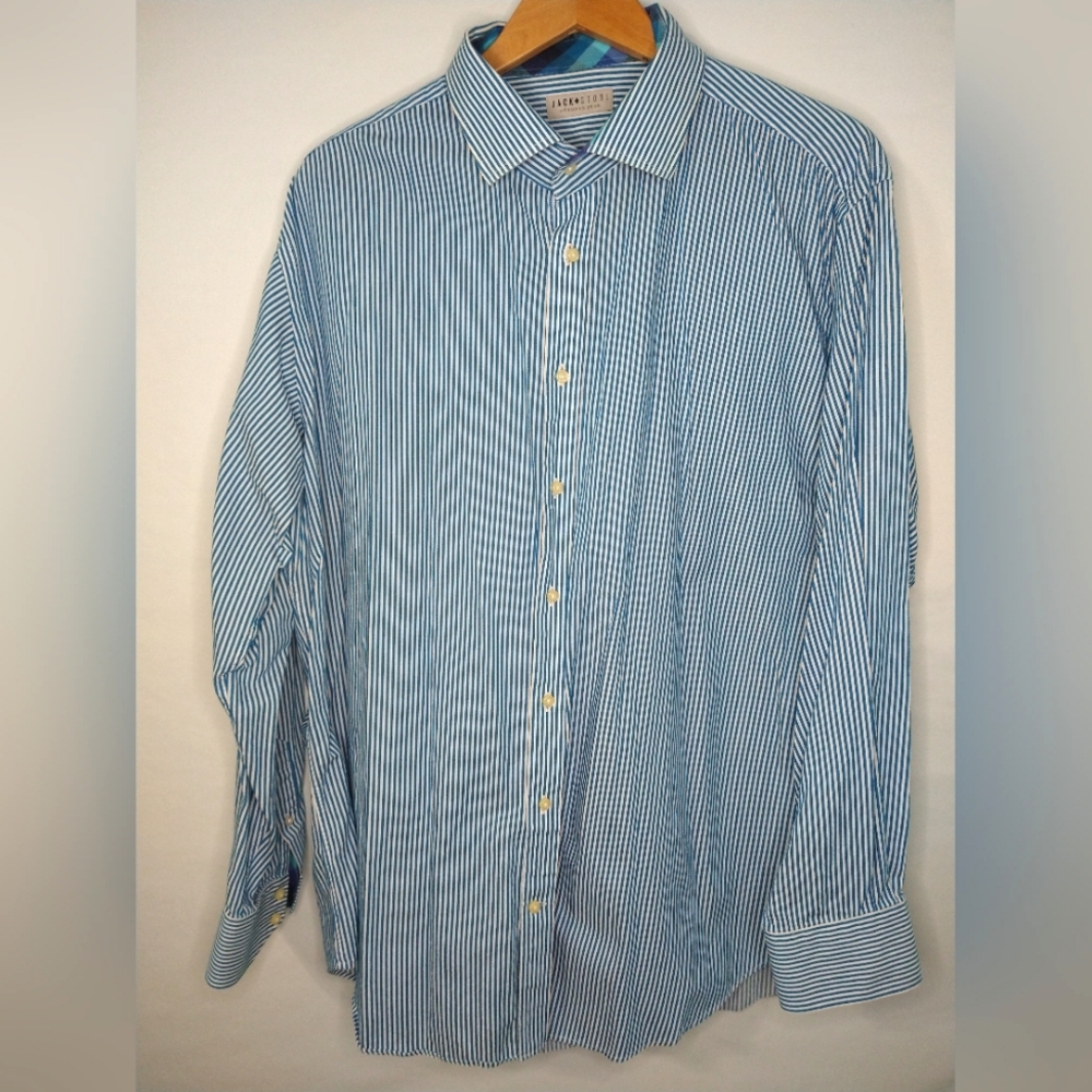 Jack Stone By Thomas Dean Blue & White Pinstripe Casual Button Down Shirt